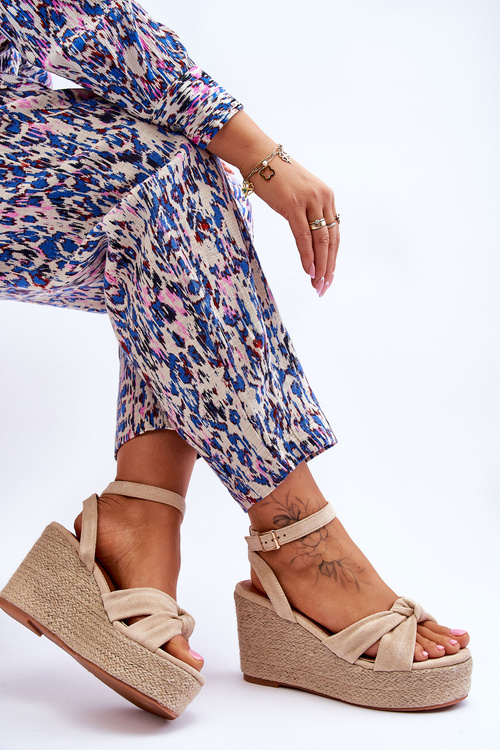 Sandały Damskie Na Koturnie Beżowe Kendall