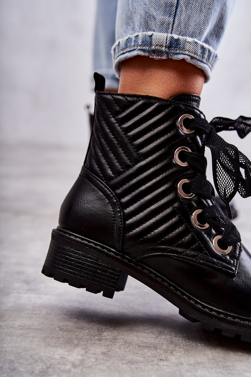 Skórzane Pikowane Botki Z Ociepleniem Czarne Torino