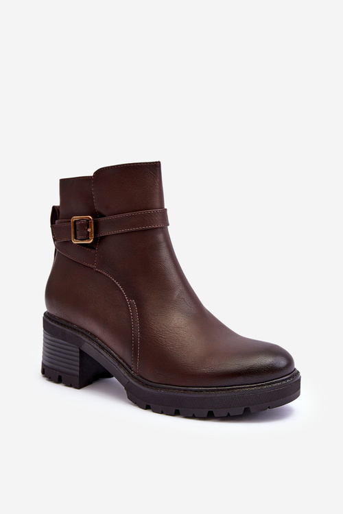 Botki Skórzane Na Niskim Obcasie Ciemnobrązowe Irinaela