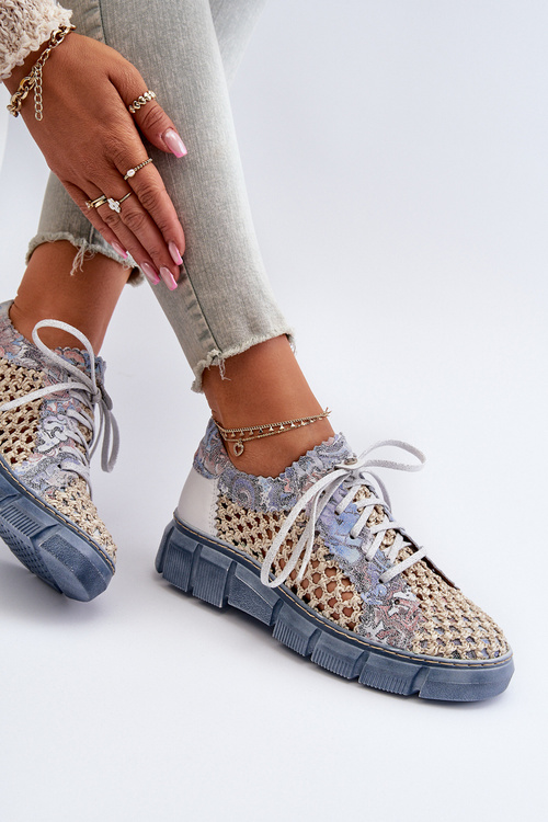 Damskie Skórzane Półbuty Maciejka 05850-06 Niebieskie