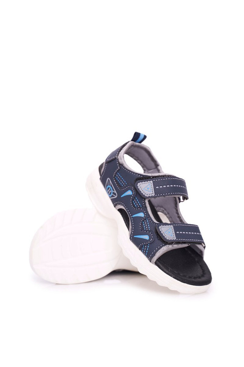 Dziecięce Młodzieżowe Chłopięce Sandały Na Rzepy Granatowe Pelgro