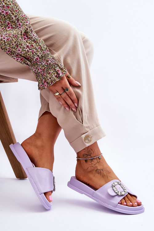 Damskie Klapki Na Platformie Z Ozdobą Fioletowe Beneca