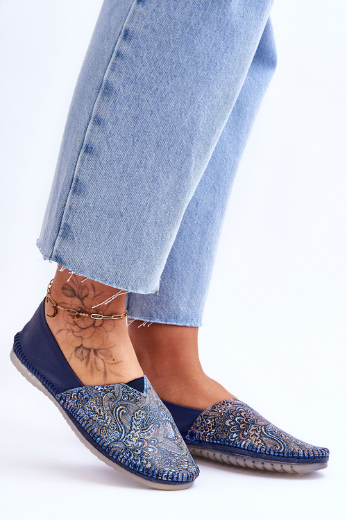 Damskie Skórzane Baleriny Maciejka 01930-103 Granatowe