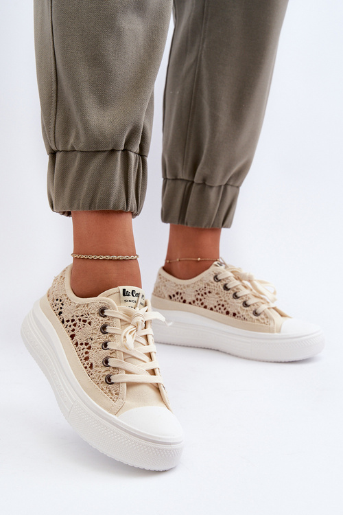 Koronkowe Trampki Damskie Lee Cooper LCW-23-44-1620 Beżowe