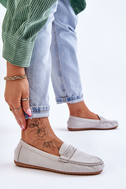 Damskie Klasyczne Zamszowe Mokasyny Szare Ivana