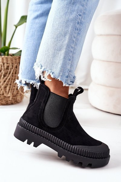 Zamszowe Workery Na Platformie Czarne Come With Me