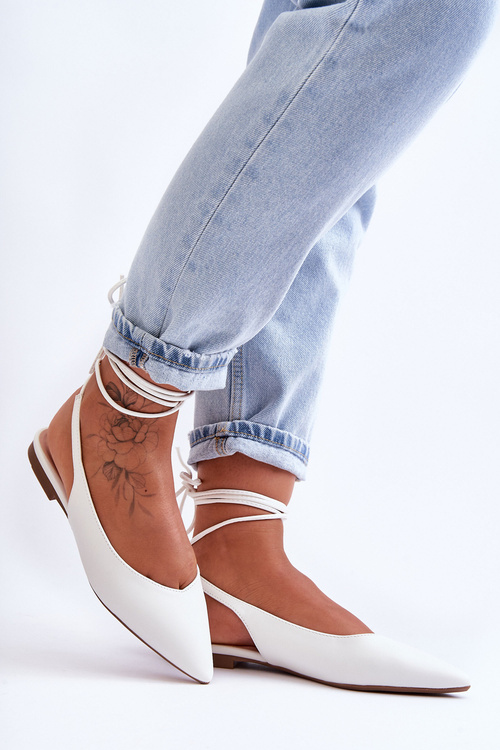 Damskie Wiązane Baleriny Białe Lilly Ann