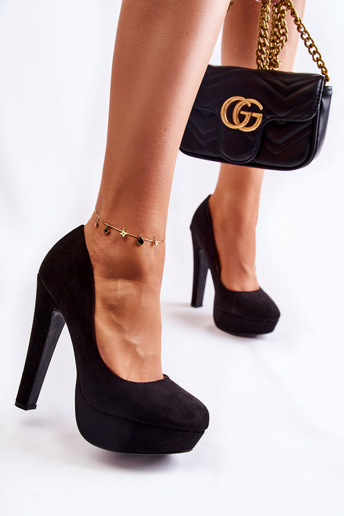 Zamszowe Czółenka Na Wysokim Obcasie Czarne Santene