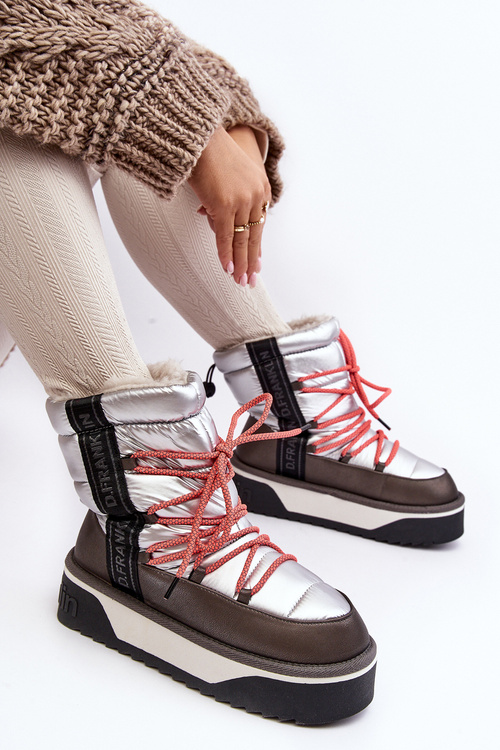 Śniegowce Damskie Na Grubej Podeszwie Wegańskie D.Franklin DFSH371006 Srebrne