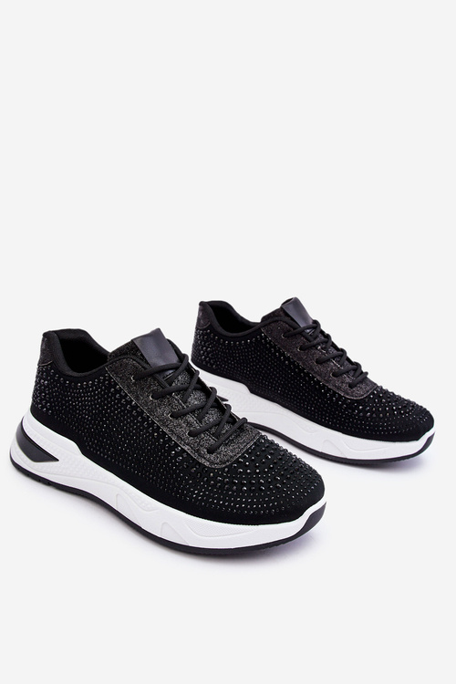 Damskie Sneakersy Z Cyrkoniami Czarne Raiden