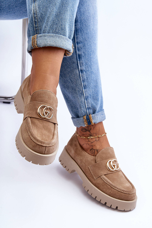 Damskie Półbuty Zamszowe Z Ozdobą Beżowe Rosefalls