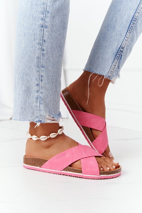 Skórzane Profilowane Klapki Big Star HH274597 Fuksja