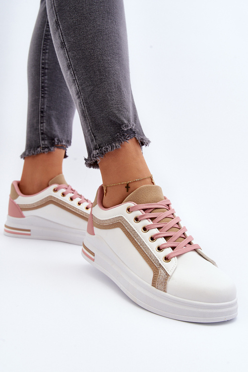 Sneakesy Damskie Z Brokatem Beżowe Elnami