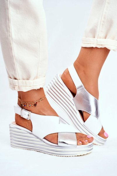 Sandały Damskie Na Koturnie Sergio Leone Białe SK328