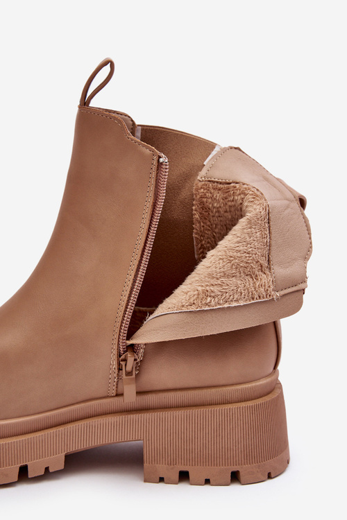 Skórzane Botki Sztyblety Na Suwak Ciemnobeżowe Pitrese