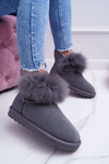 Damskie Botki Śniegowce Ocieplane Futerkiem Skóra Zamsz Szare Memento