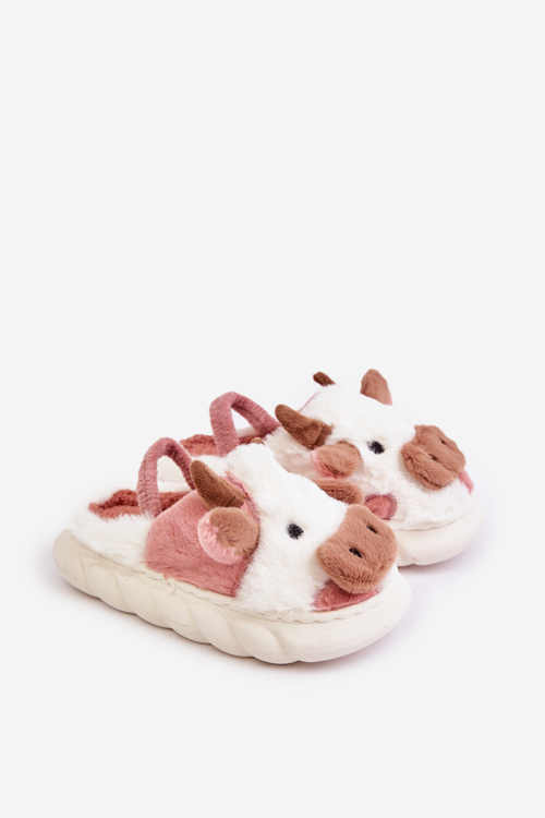 Dziecięce Futrzane Kapcie Z Motywem Krowy Różowe Tamorrin