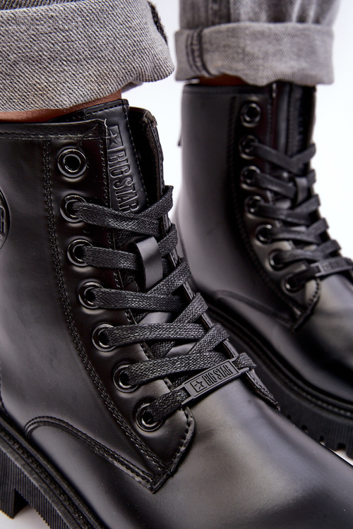 Botki Skórzane Sznurowane Czarne Big Star MM274375