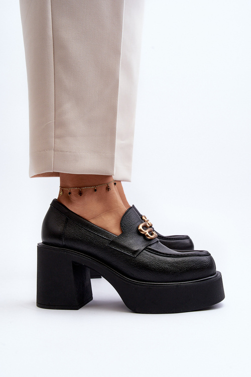 Zazoo 20170 Półbuty Skórzane Damskie Na Słupku Czarne