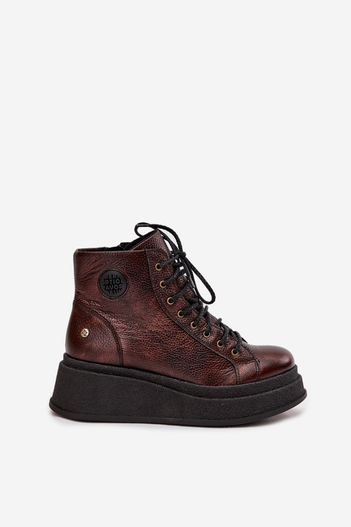 Skórzane Botki Na Masywnej Platformie Maciejka 06309-32 Metaliczny Brąz