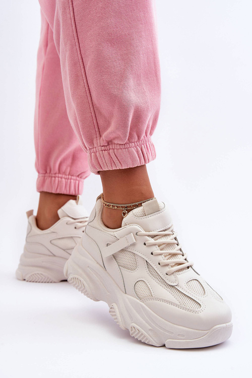 Sneakersy Damskie Na Masywnej Platformie Beżowe Agnenia