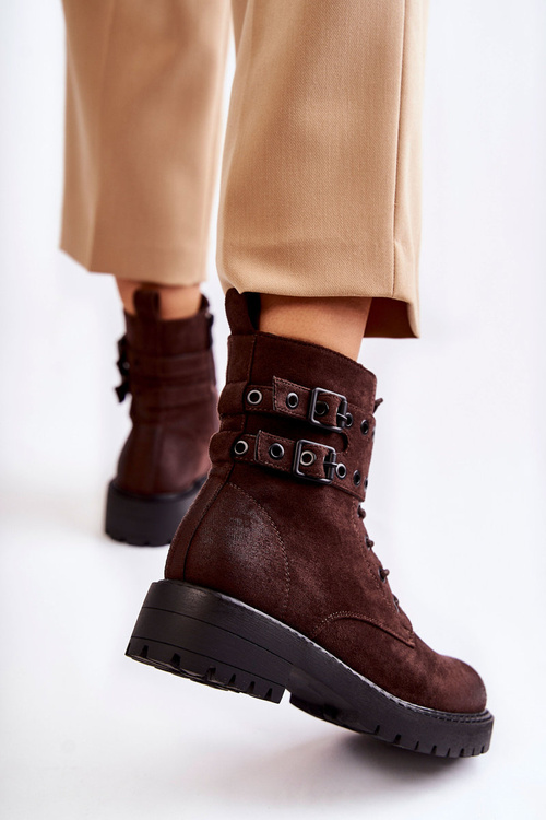 Damskie Zamszowe Ocieplane Botki Brązowe Silvor