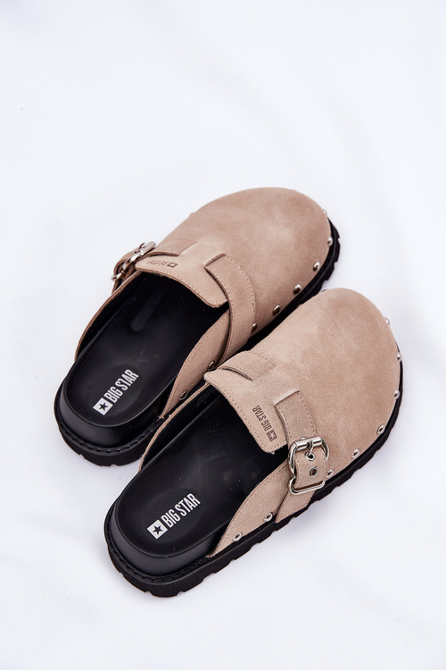 Zamszowe Klapki Chodaki Damskie Na Platformie Big Star RR274A376 Beżowe