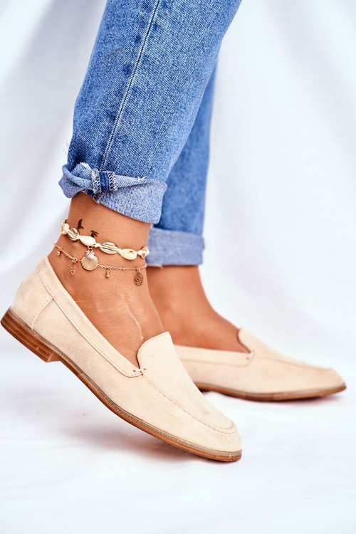 Damskie Półbuty Wsuwane Zamszowe Beżowe Twinky