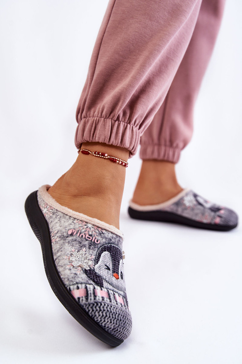 Damskie Domowe Klapki Papcie Pingwiny Inblu EC-81-025 Szare