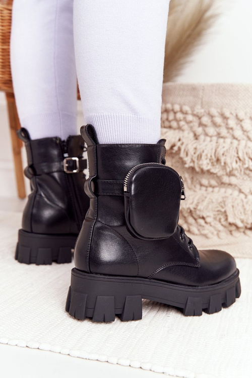 Botki Workery Na Platformie z Nerką Czarne Saturday