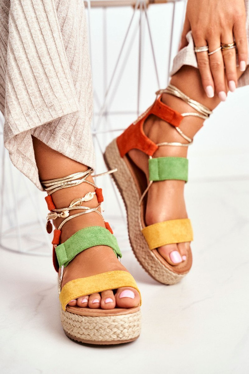 Espadryle Damskie Na Platformie Wiązane Żółte Fuerta