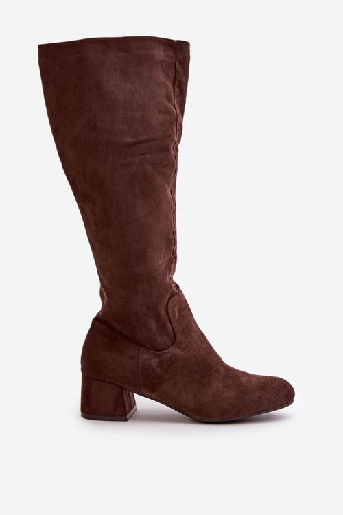 Eko Zamszowe Kozaki Damskie Przed Kolano Na Zamek Brązowe Elitara