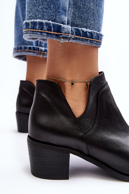 Skórzane Botki Z Wycięciami Na Obcasie Czarne Dalros