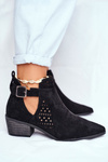 Zamszowe Botki Na Obcasie Z Klamrą Czarne Esen