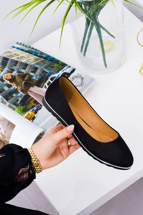 Baleriny Damskie Eleganckie Satynowe Czarne Komiko