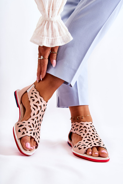 Skórzane Lekkie Ażurowe Sandały Różowe Alima