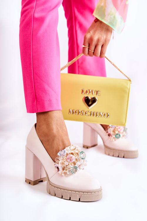 Eleganckie Czółenka Z Ozdobą Gładkie Jasnoróżowe Caterine