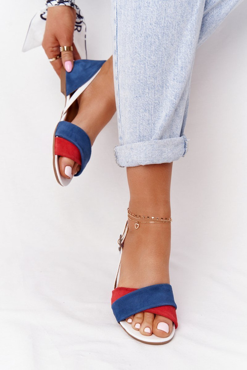 Skórzane Sandały Maciejka 04614-17 Granatowo-Czerwone