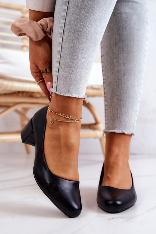 Skórzane Czółenka Na Słupku Sergio Leone PB291 Czarne