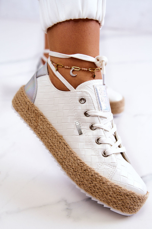 Wiązane Espadryle Na Plecionej Platformie Big Star JJ274397 Białe