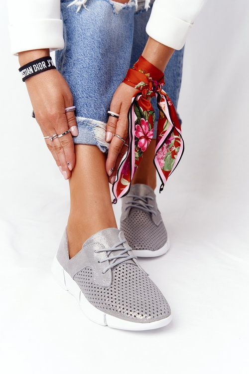 Damskie Skórzane Sportowe Buty Szare Day Trip