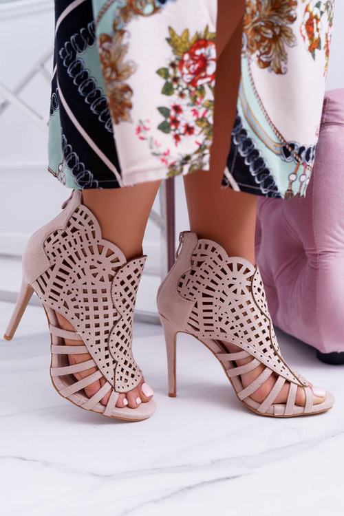 Damskie Zamszowe Beżowe Sandały na Szpilce Viviane