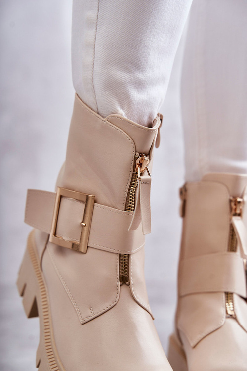 Damskie Botki Ocieplane Na Suwak Beżowe Torey