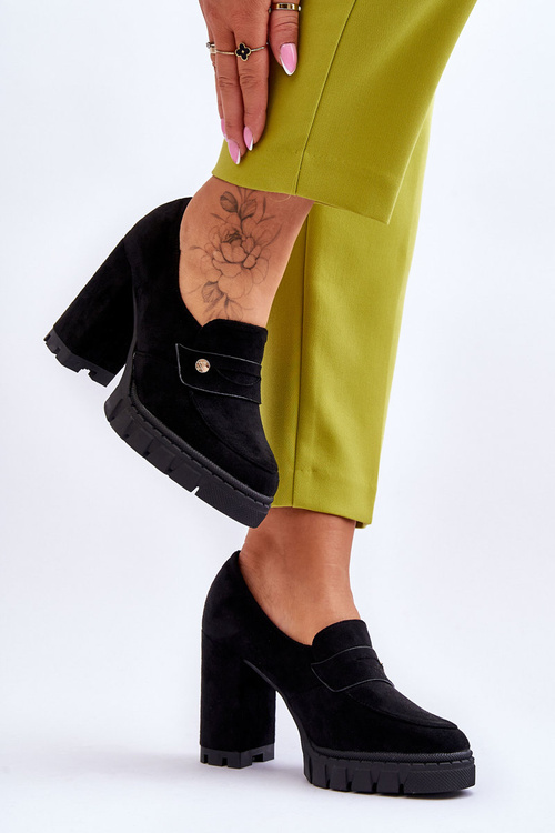 Eleganckie Zamszowe Półbuty Na Obcasie Czarne Mintore