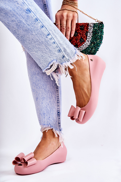 Damskie Gumowe Baleriny Z Kokardą Różowe Florret