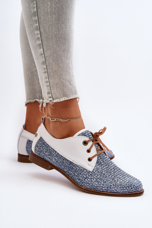 Skórzane Półbuty Damskie Na Płaskim Obcasie Maciejka 06461-17 Niebieskie