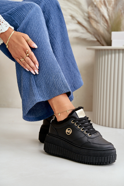 Sneakersy Buty Sportowe Damskie Ocieplane Na Masywnej Podeszwie Czarne Ardiela