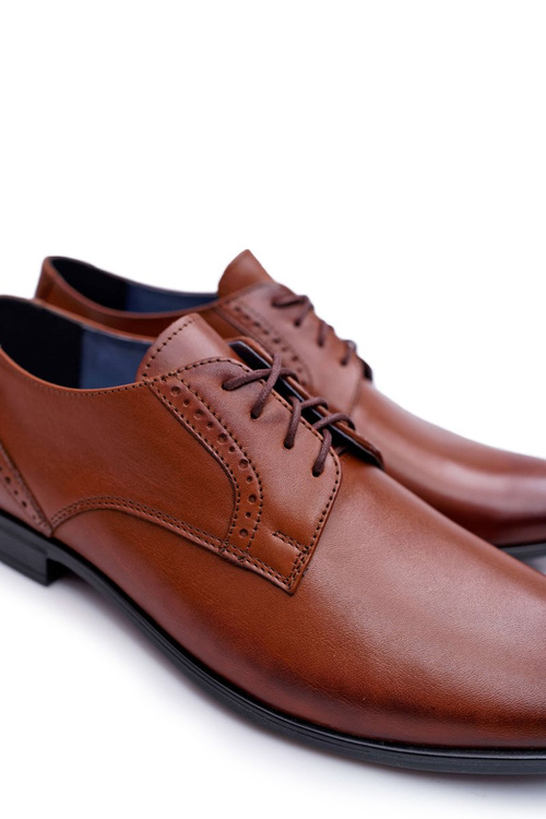 Półbuty Męskie Eleganckie Bednarek Skórzane Brązowe Herod