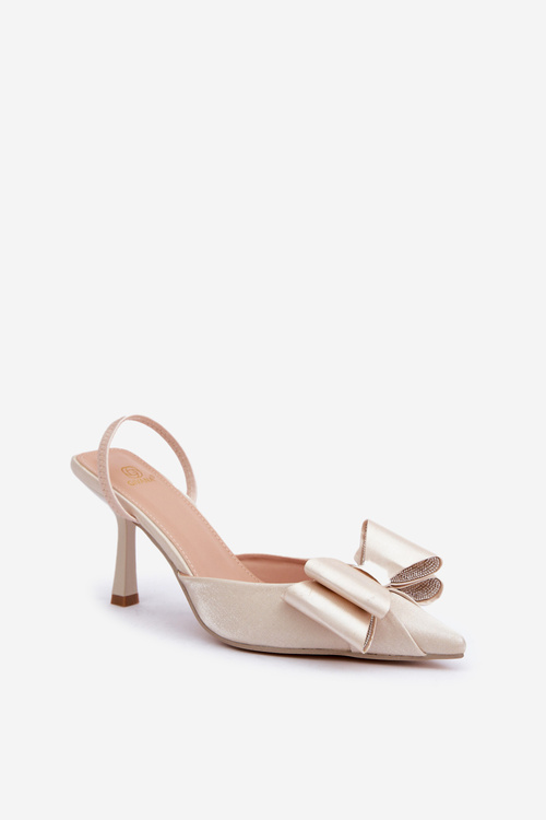 Materiałowe Szpilki Z Kokardą Złote Selatea