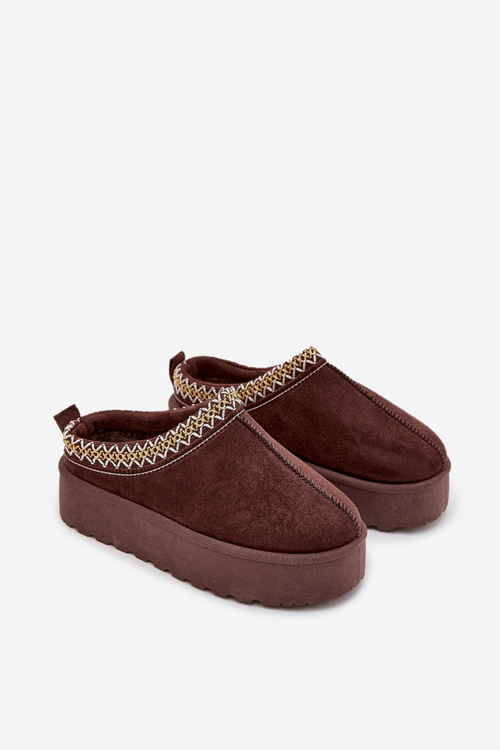 Śniegowce Dziecięce Młodzieżowe Z Haftem Na Platformie Czekoladowe Jolisse